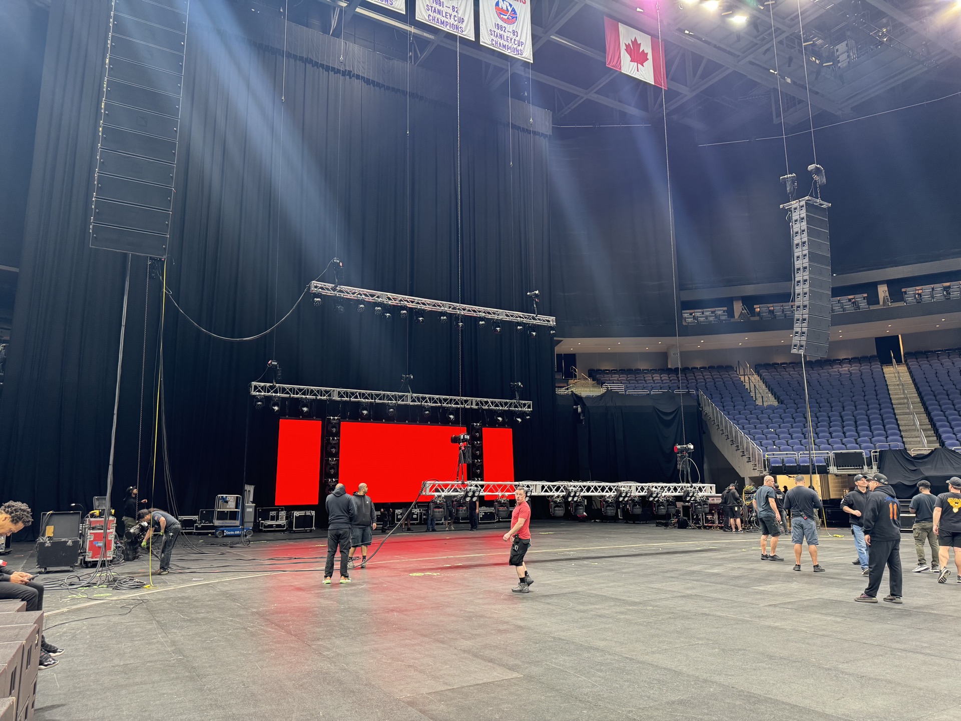Arena with line arrays and LED video wall
